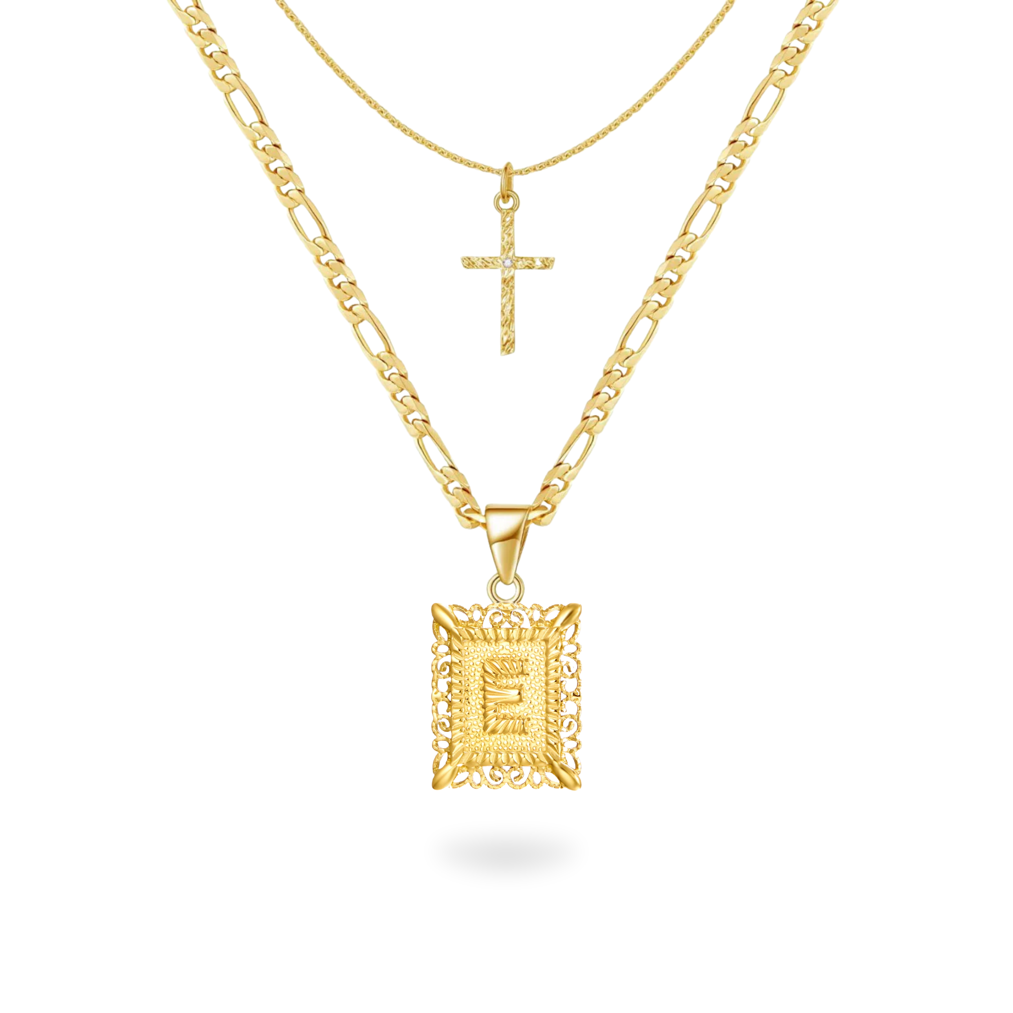 Initial & Cross Necklace Set
