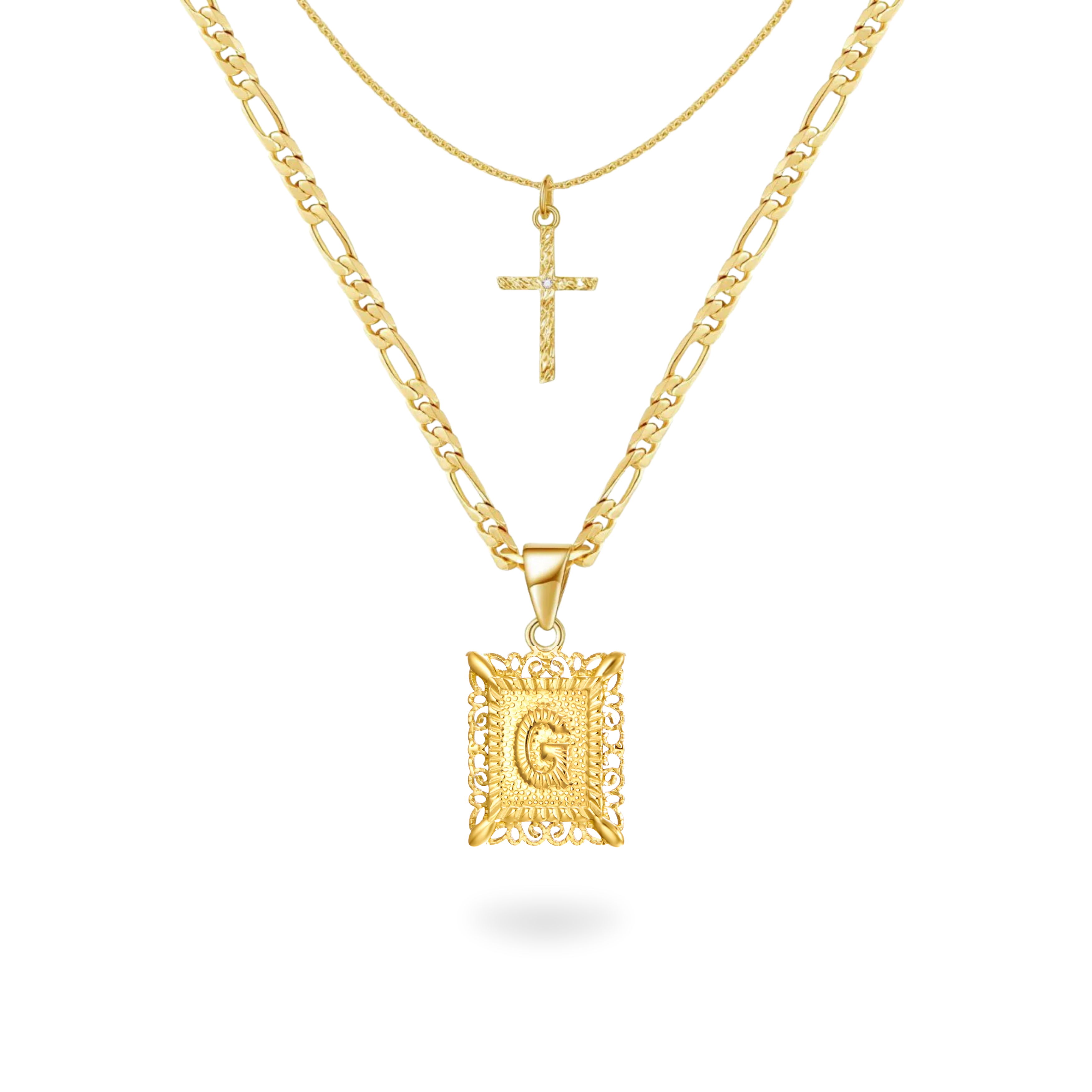Initial & Cross Necklace Set