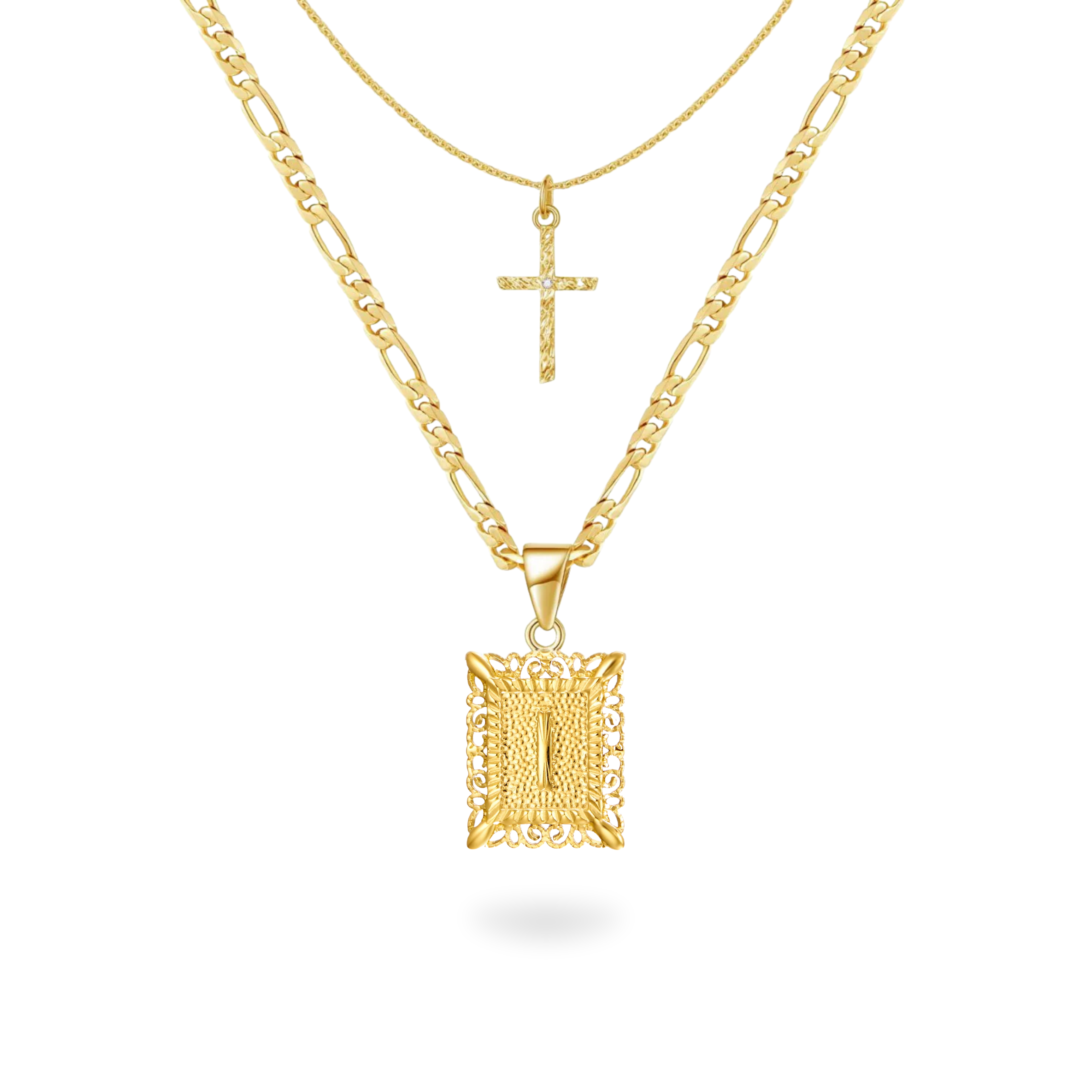 Initial & Cross Necklace Set
