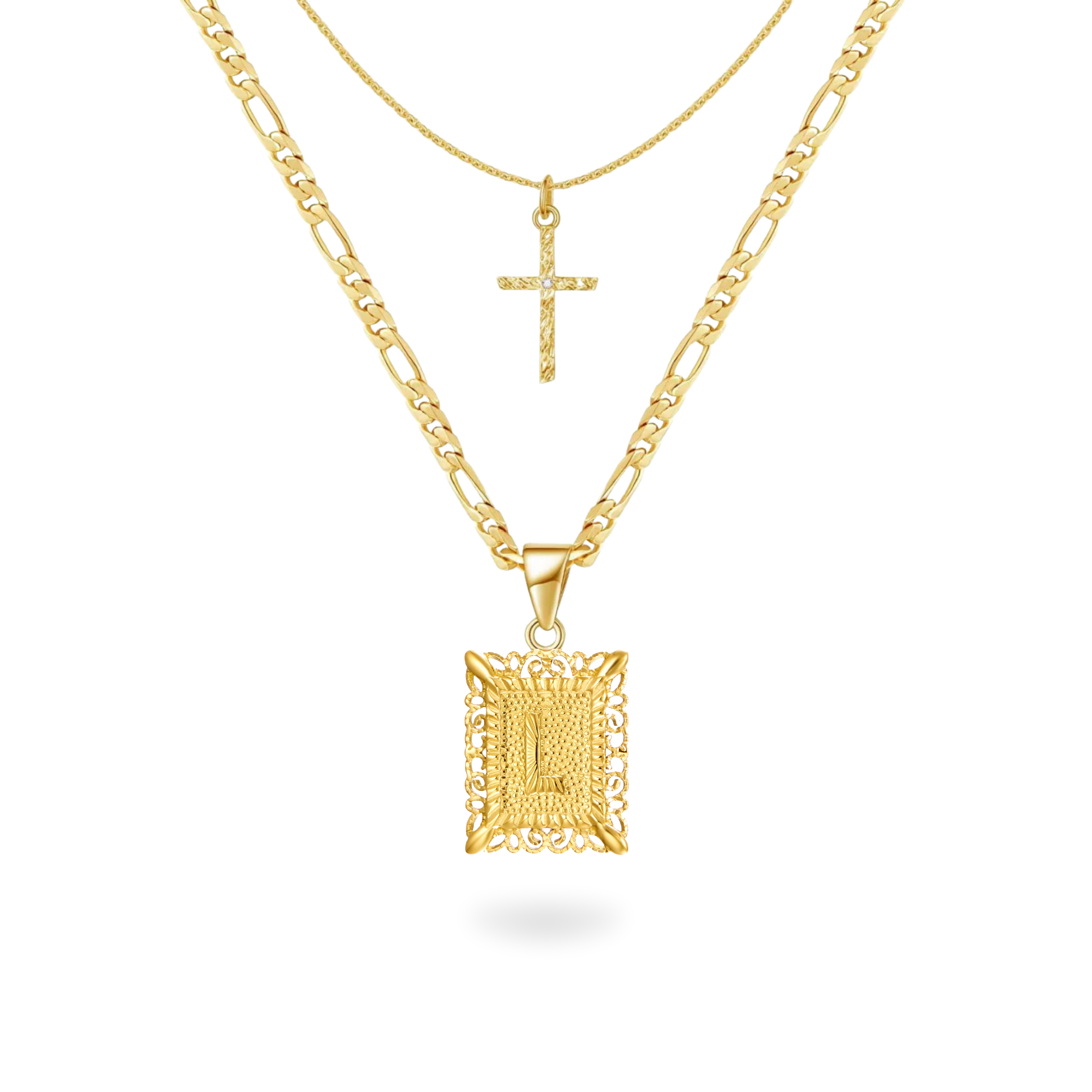 Initial & Cross Necklace Set