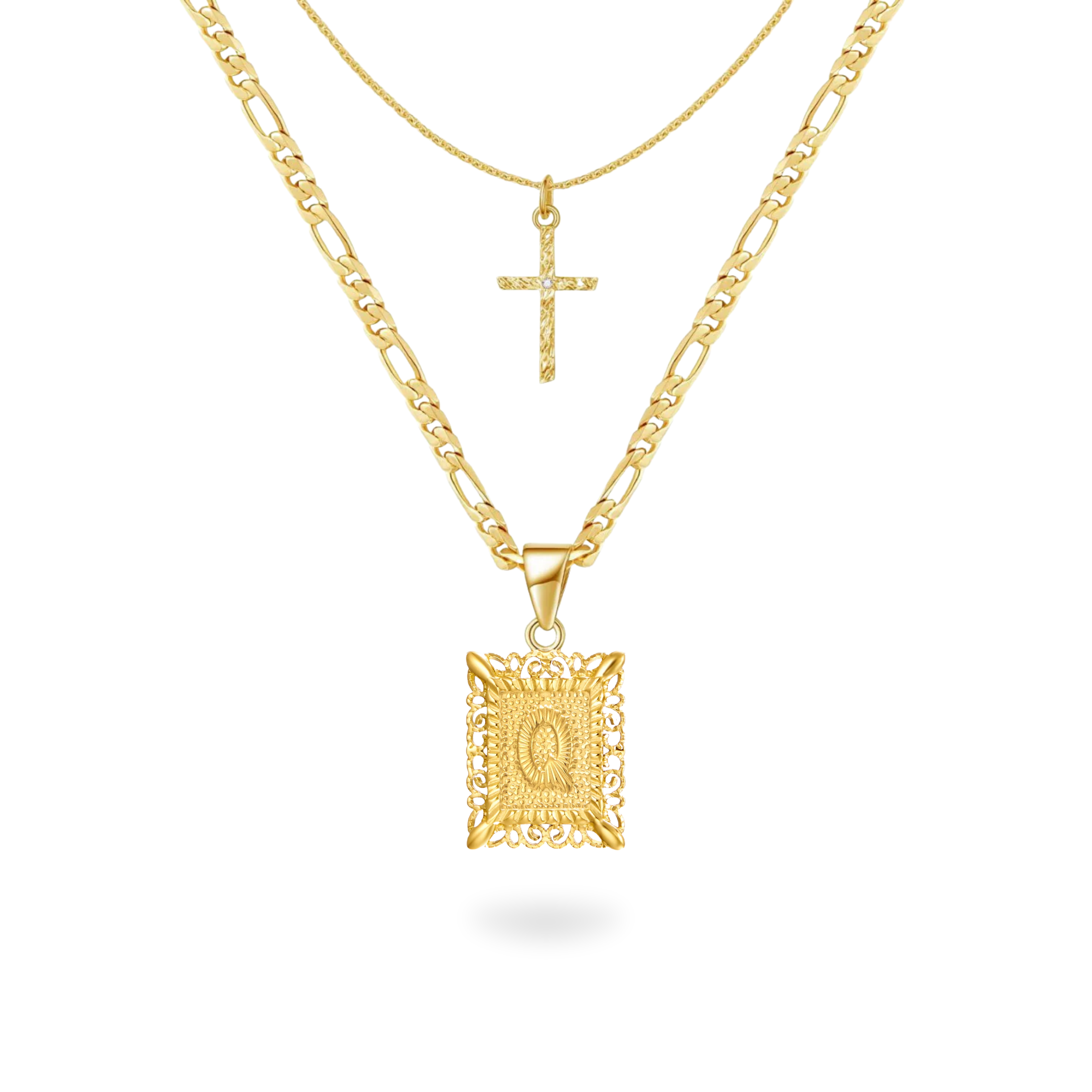 Initial & Cross Necklace Set