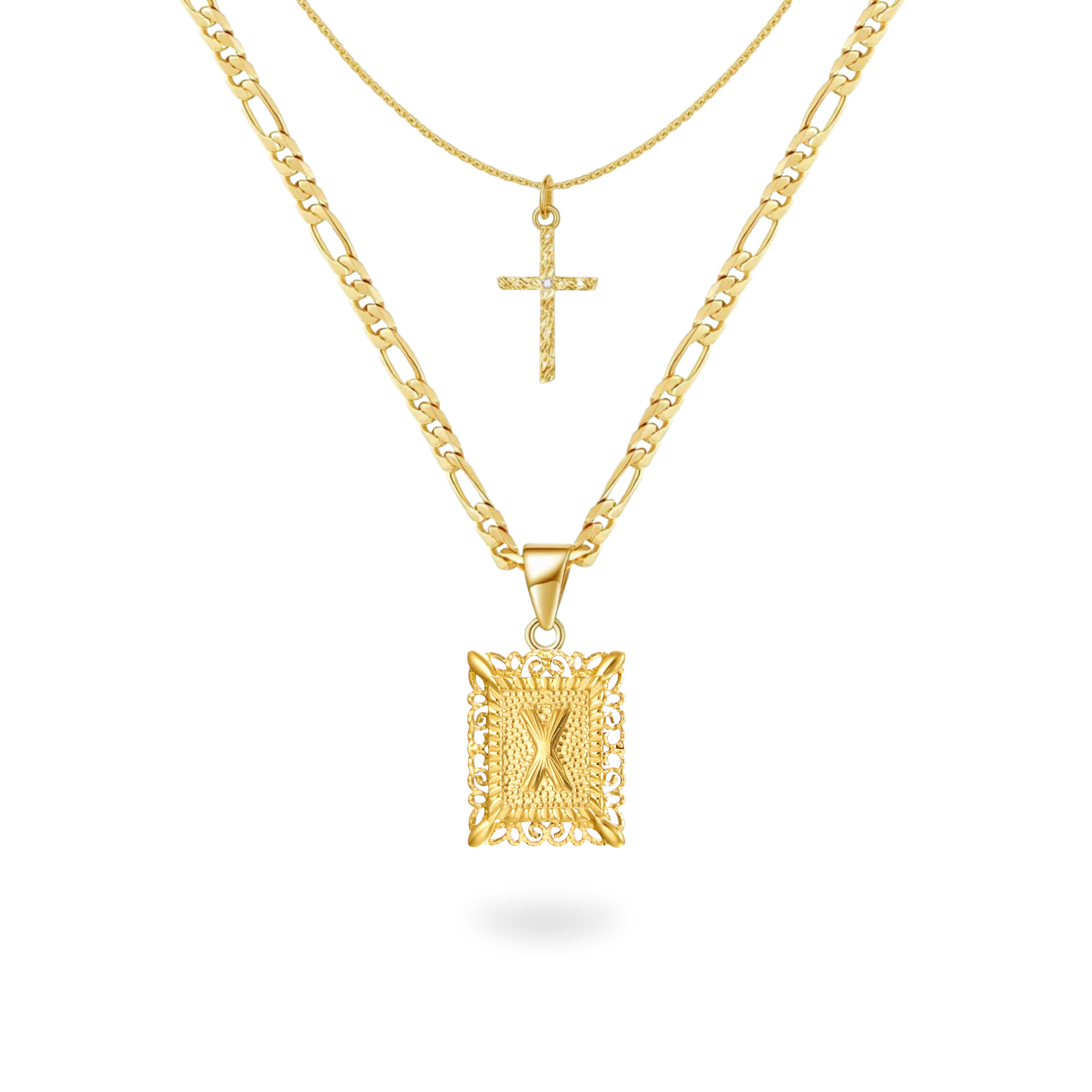 Initial & Cross Necklace Set