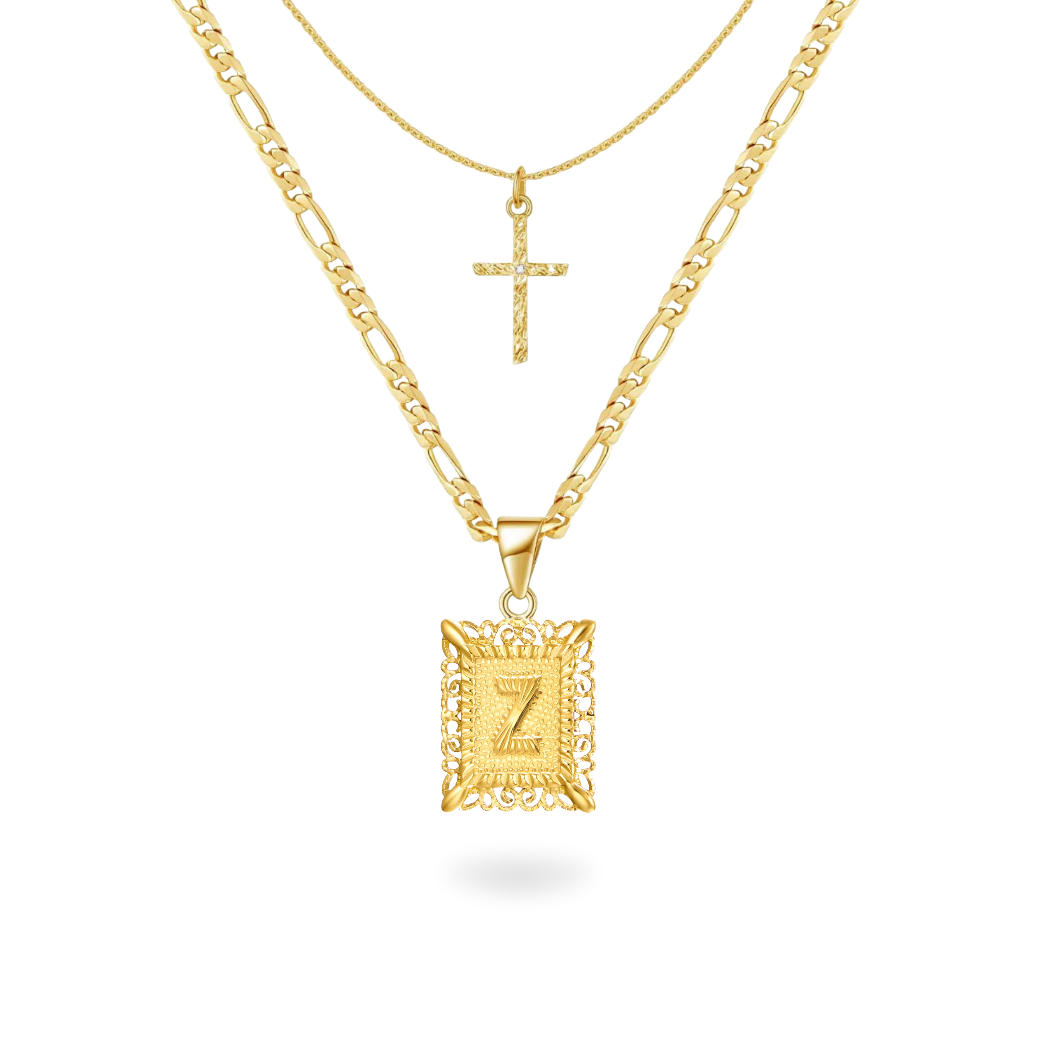 Initial & Cross Necklace Set