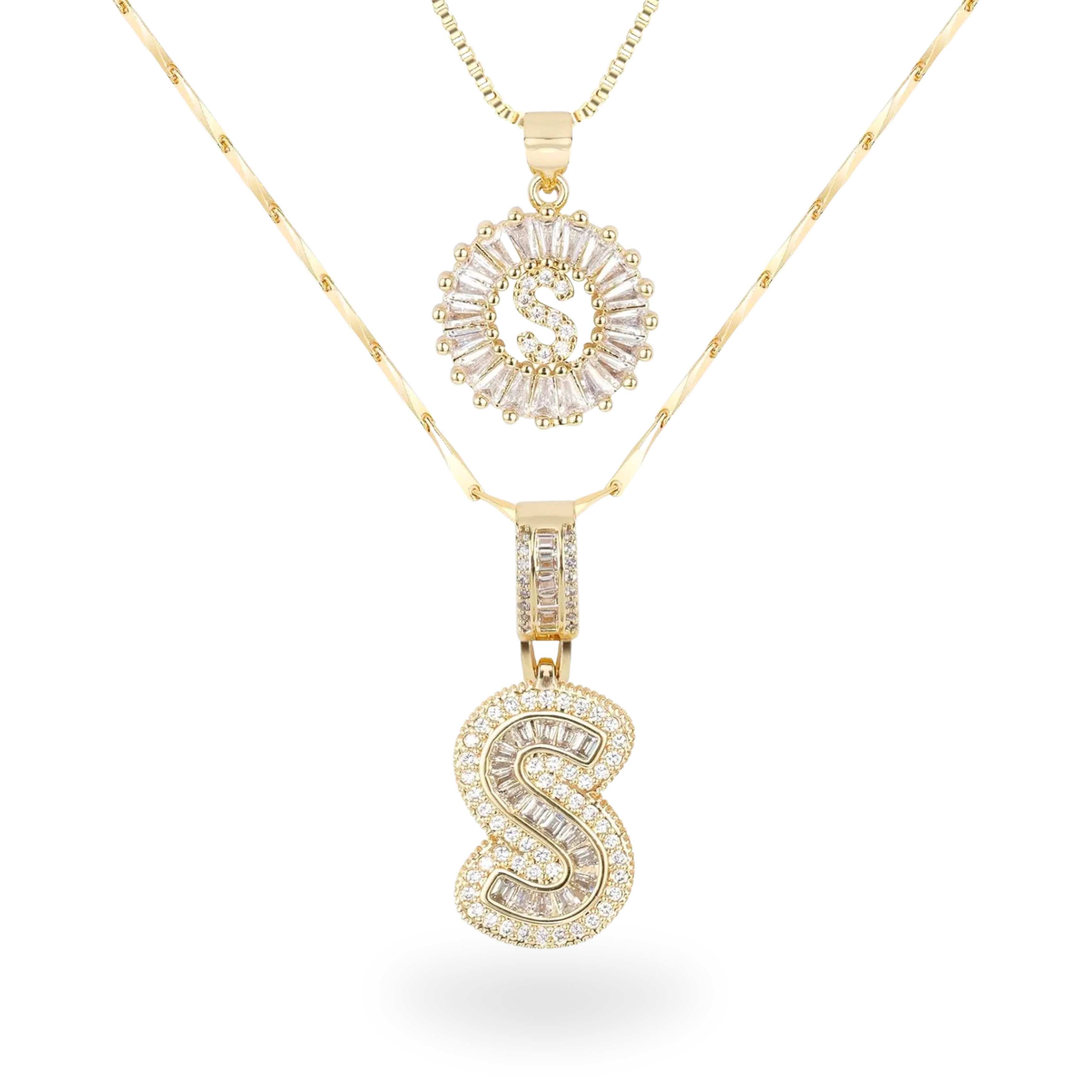 Diamond Initial Necklace Set