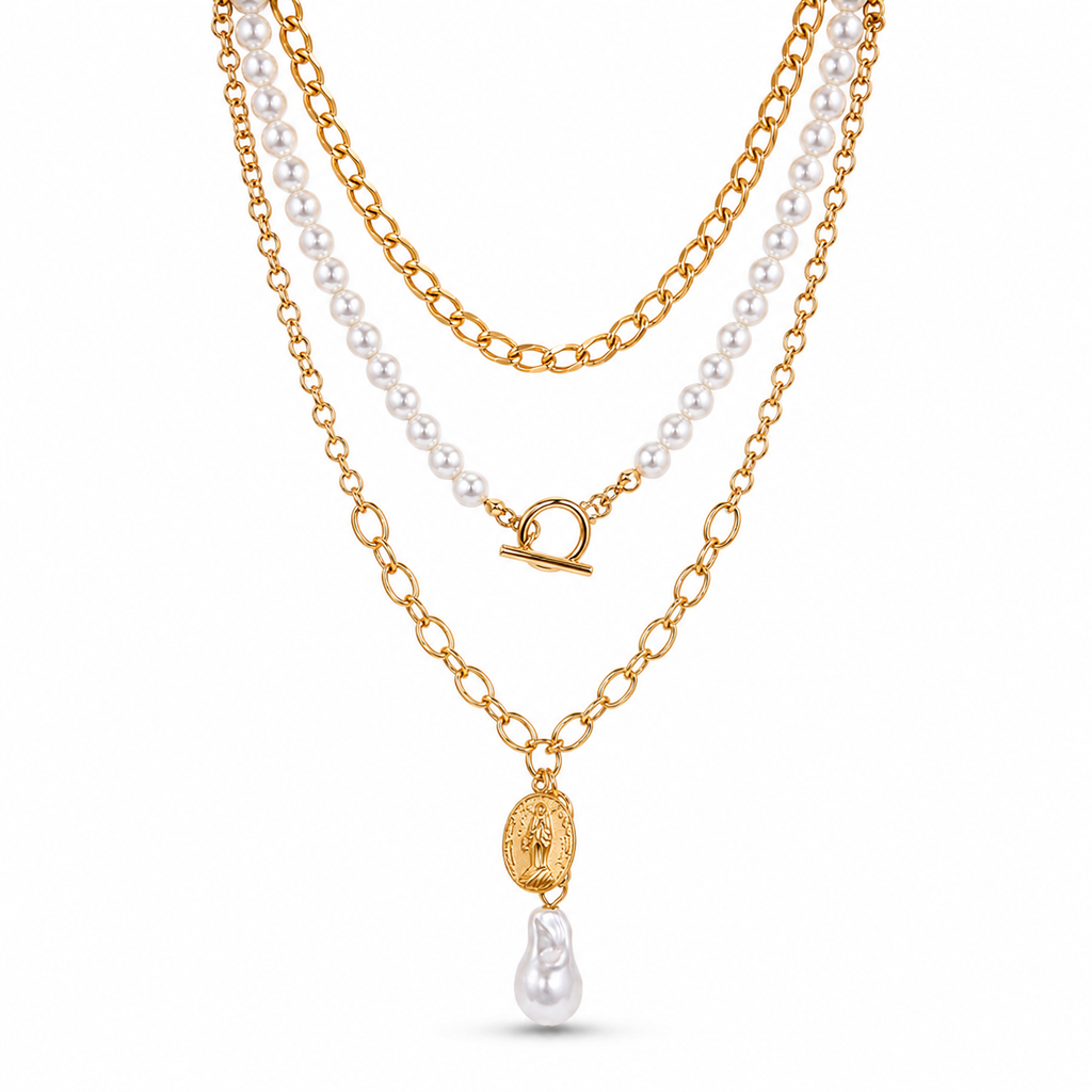 Pearl Medallion Layered Necklace
