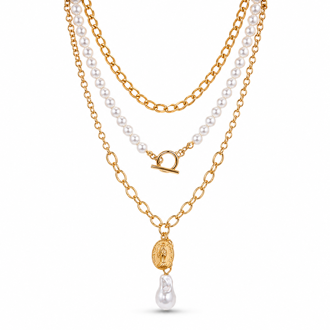 Pearl Medallion Layered Necklace