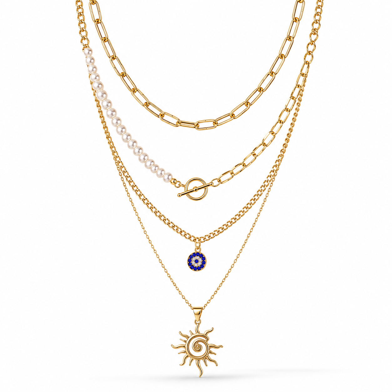 Sun & Pearl Layered Necklace