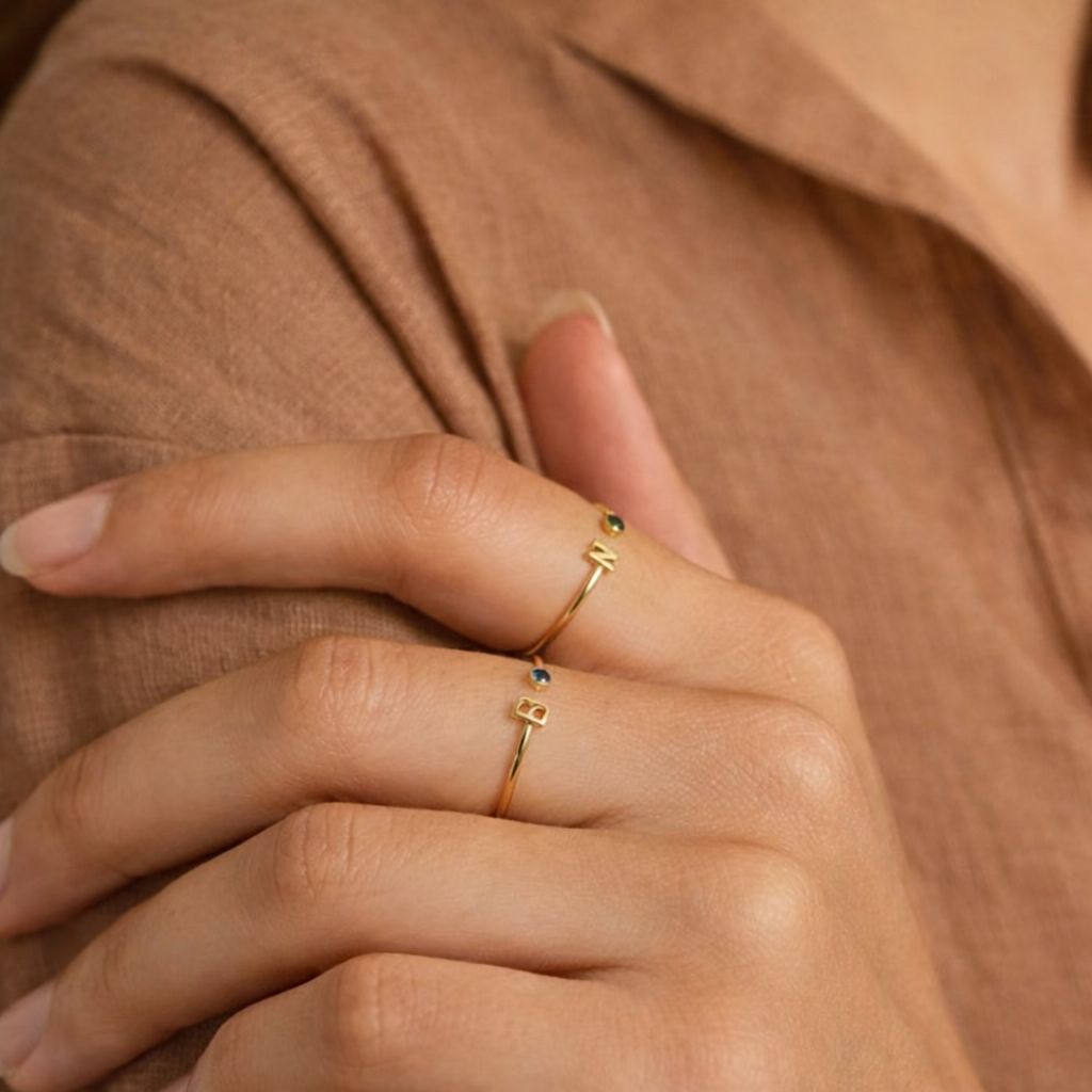 Birthstone Initial Ring