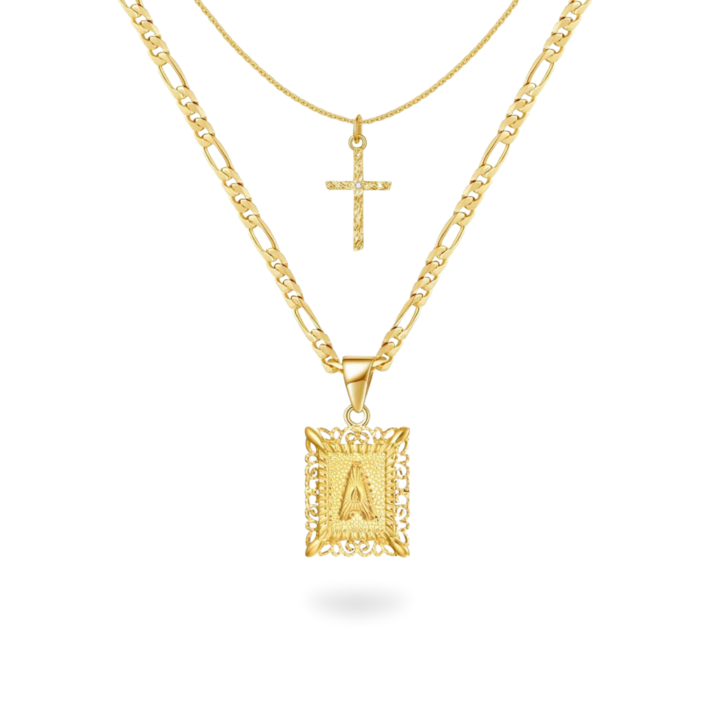 Initial & Cross Necklace Set